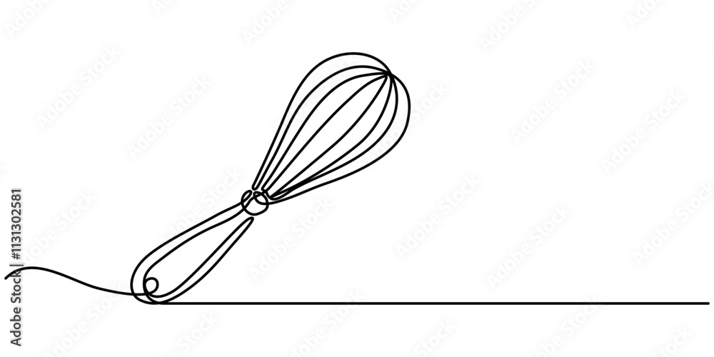 Poster continuous one line drawing whisk. stock vector illustration, whisk kitchen icon in line style, reci