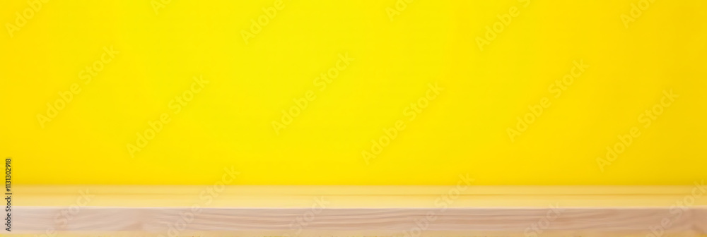 Poster a wood tabletop is set against a bright yellow background for use in montage product displays and de