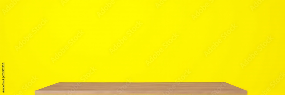 Poster a wood tabletop is set against a bright yellow background for use in montage product displays and de