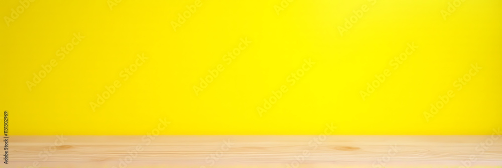 Poster a wood tabletop is set against a bright yellow background for use in montage product displays and de