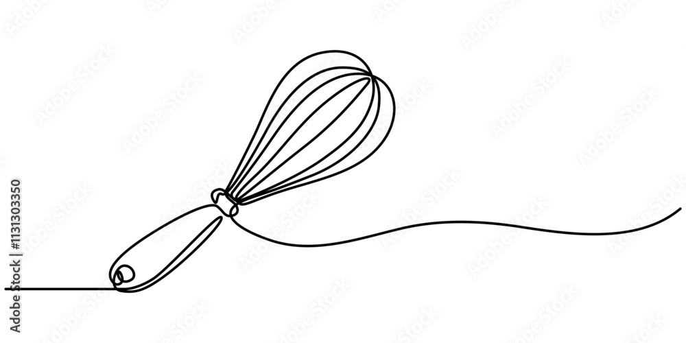 Poster continuous one line drawing whisk. stock vector illustration, whisk kitchen icon in line style, reci
