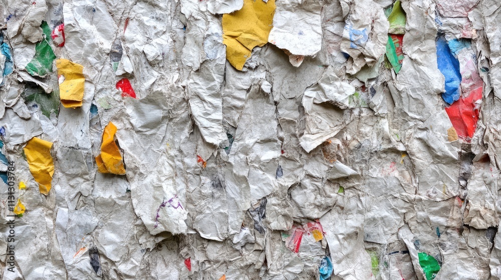 Poster recycled paper texture with colorful shreds ideal for sustainable design backgrounds
