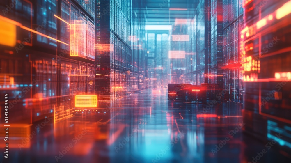 Aufkleber data processing warehouse with digital interface and global connectivity showcasing advanced computi