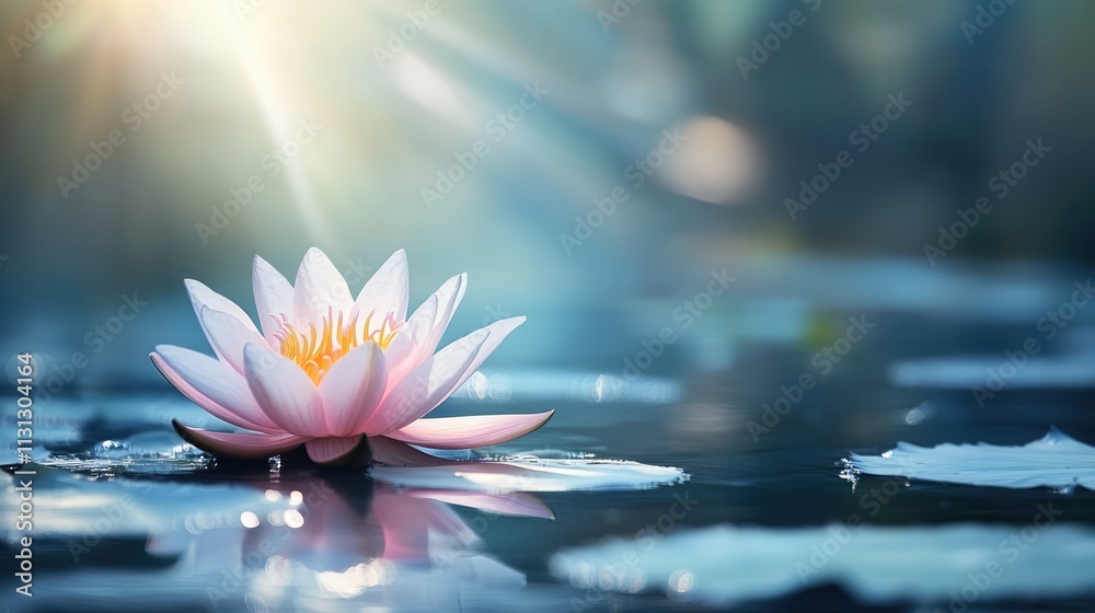 Aufkleber lotus flower blooming in serene pond illuminated by soft sunlight creating a tranquil and peaceful n