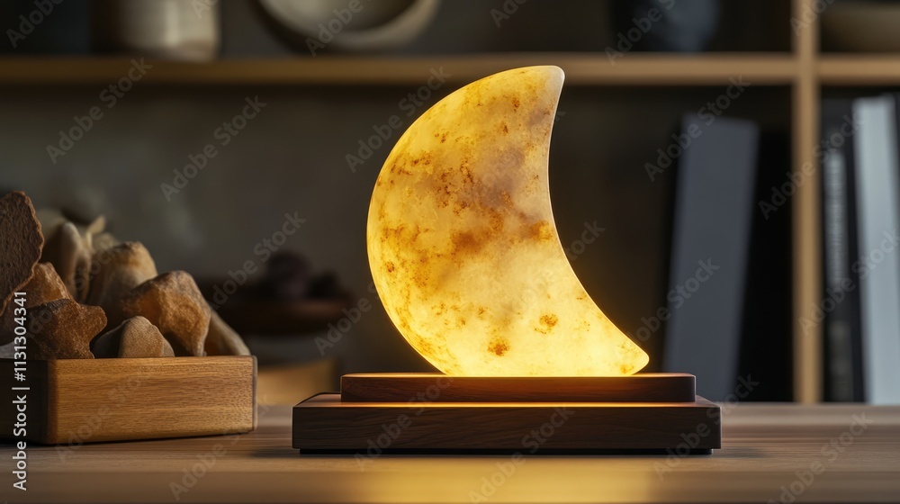 Poster warm ambiance with crescent moon night light in cozy interior setting creating a soothing atmosphere