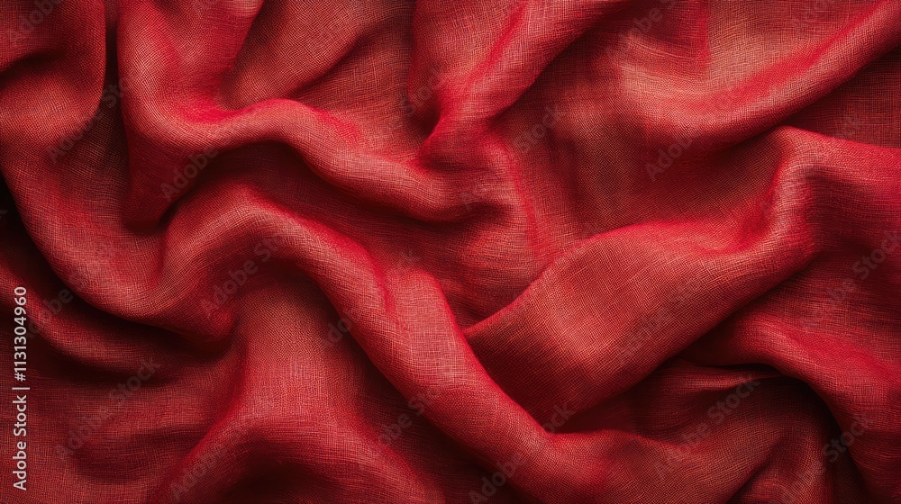 Aufkleber textured red linen fabric draped in soft waves creating a rich background for design and artistic pr