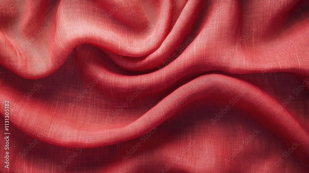 Poster soft and elegant red linen fabric texture with gentle folds for stylish textile backgrounds or fashi