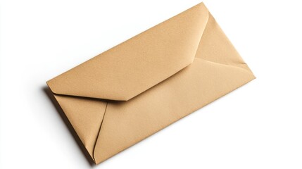 Brown paper envelope with money bills isolated on a white background representing financial transactions and cash handling concepts