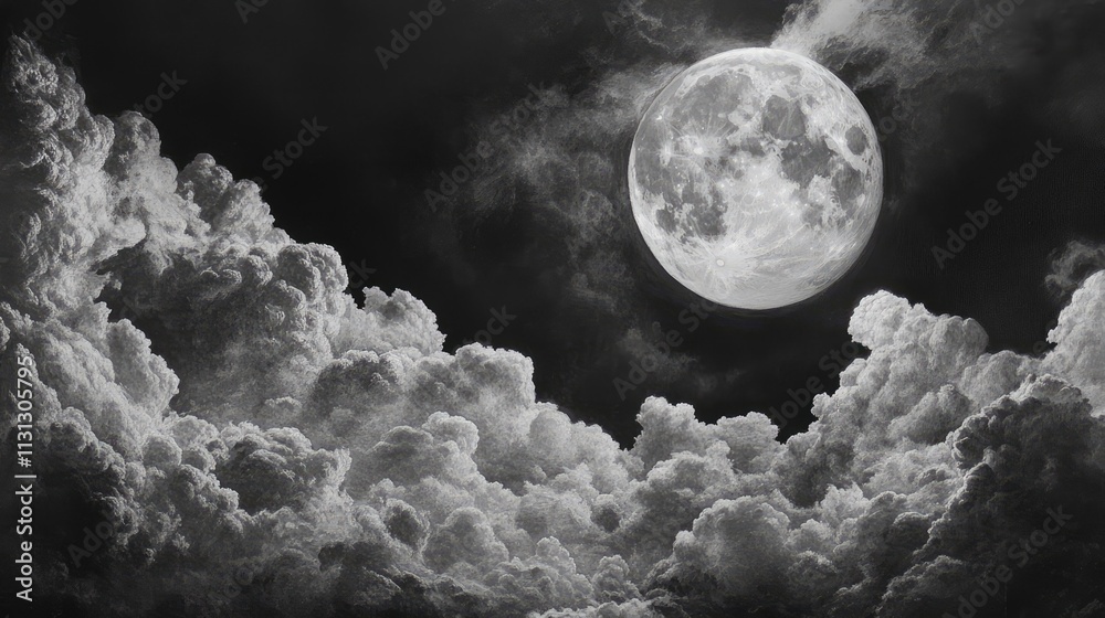 Aufkleber majestic full moon illuminating dramatic clouds in a moody night sky creating a serene and mystical 