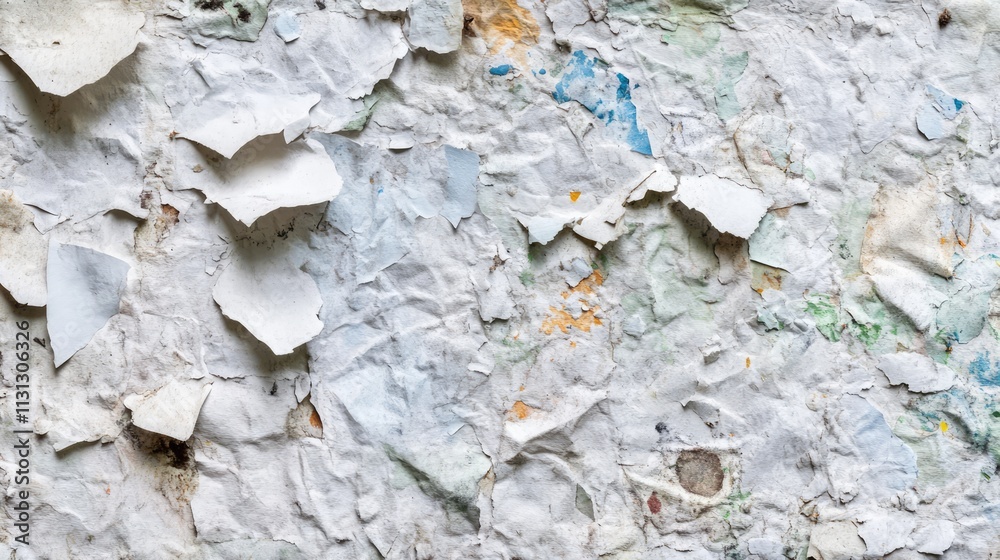 Poster natural crinkled recycled paper texture with colorful flecks and layered surface details