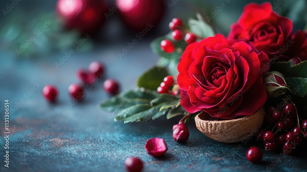Aufkleber elegant red roses with bokeh background and decorative elements creating a romantic and festive atmo