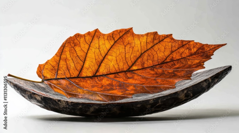 Poster autumn leaf on a rustic bowl capturing the essence of fall with warm colors and natural textures
