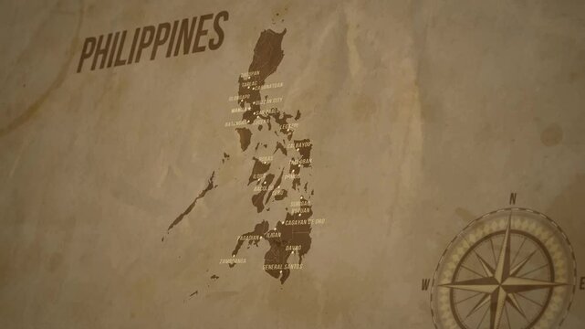 Vintage Map of PHILIPPINES with states Borders and Major Cities Positions