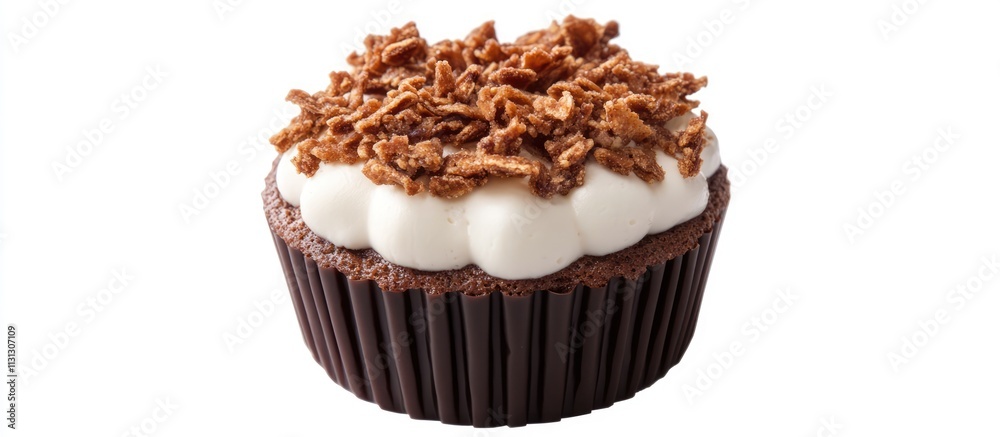 Aufkleber chocolate cupcake with creamy frosting and crispy topping on a white background perfect for dessert 