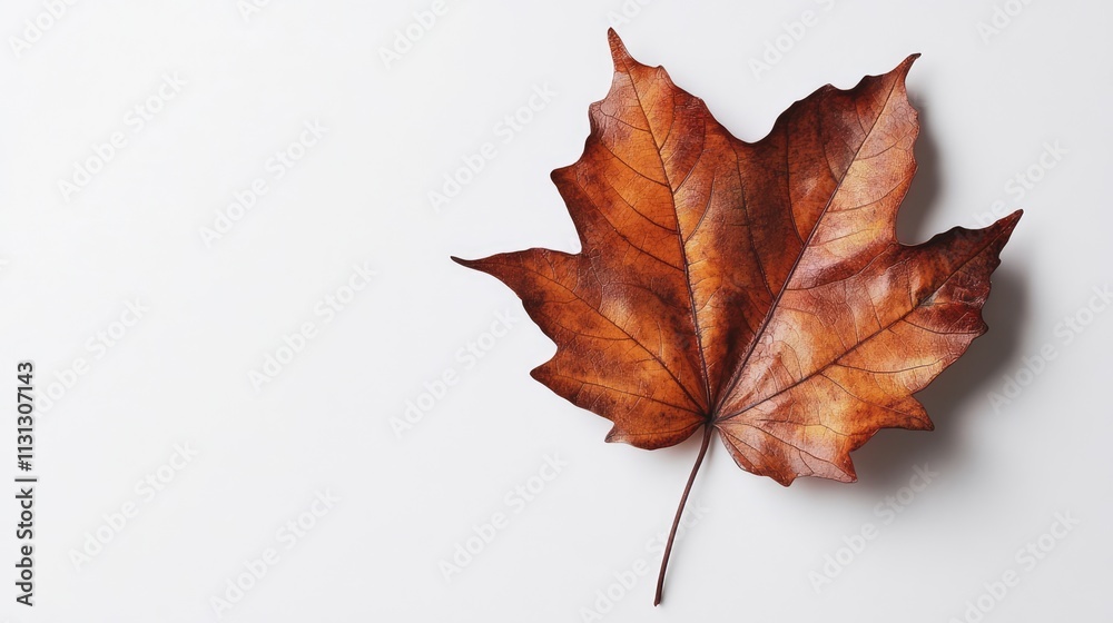 Poster autumn maple leaf in warm hues on a clean white background showcasing natural texture and detail for