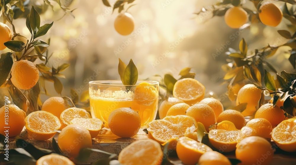 Poster vibrant fresh marmalade with oranges surrounded by citrus fruits and sunlight creating a warm and in