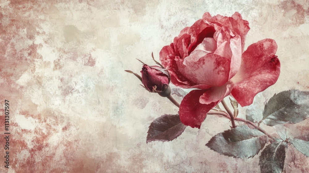 Aufkleber vintage red rose in soft focus with a delicate high key effect and textured background for a romanti