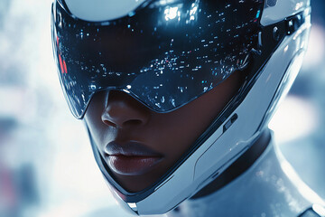 AI Generated futuristic athlete wearing sleek sports gear, poised for action