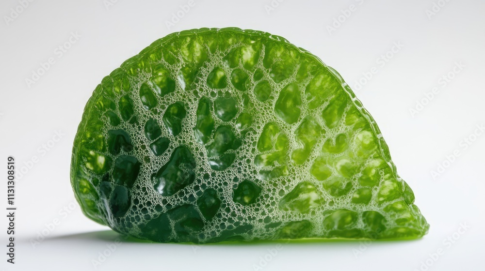 Poster Translucent green leaf with intricate bubble-like textures displaying a natural organic design against a minimalistic background.