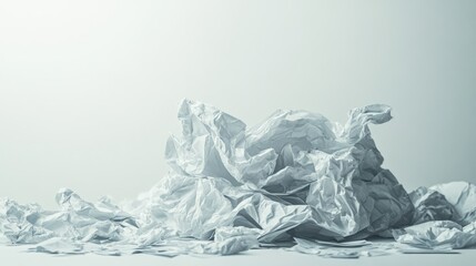 Obraz premium Crumpled white paper pile on a clean surface representing rejection or denial in a minimalist setting