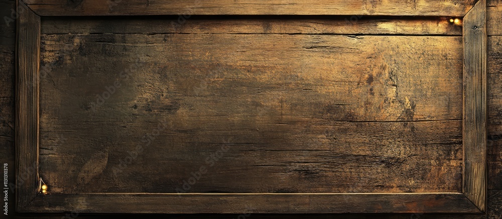 Poster rustic wooden desk backdrop with illuminated frame and empty space for text aerial view suitable for