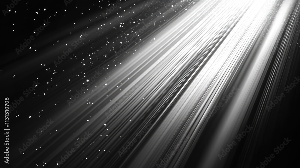 Aufkleber Monochrome light rays illuminating the sky with a serene burst of brightness and celestial particles creating a tranquil atmosphere