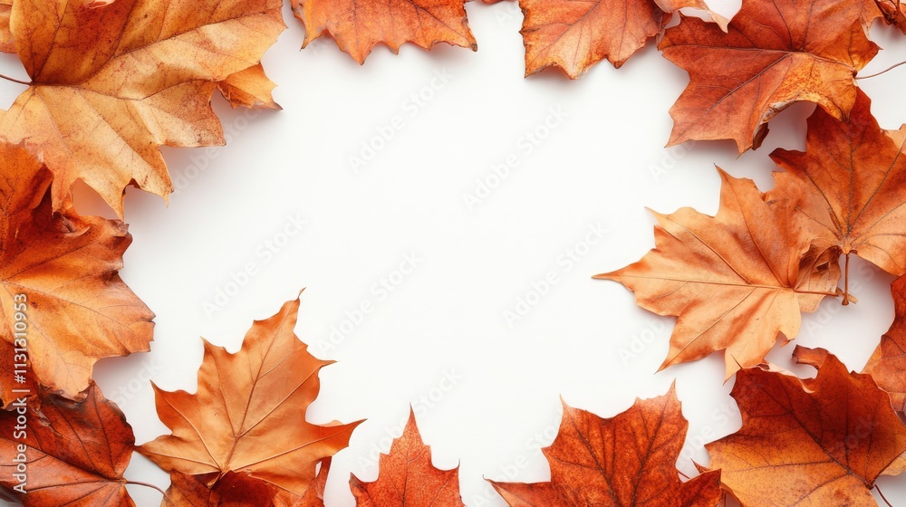Aufkleber autumn leaves frame on white background creating a two-tone space for text or design elements in sea