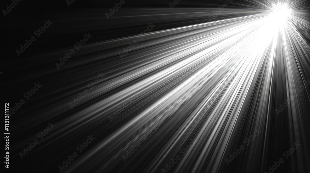 Poster black and white monochrome image of sun rays illuminating the sky creating a dramatic contrast and e