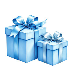 Obraz premium Three Elegant Blue Gift Boxes with Watercolor Ribbons, Transparent PNG