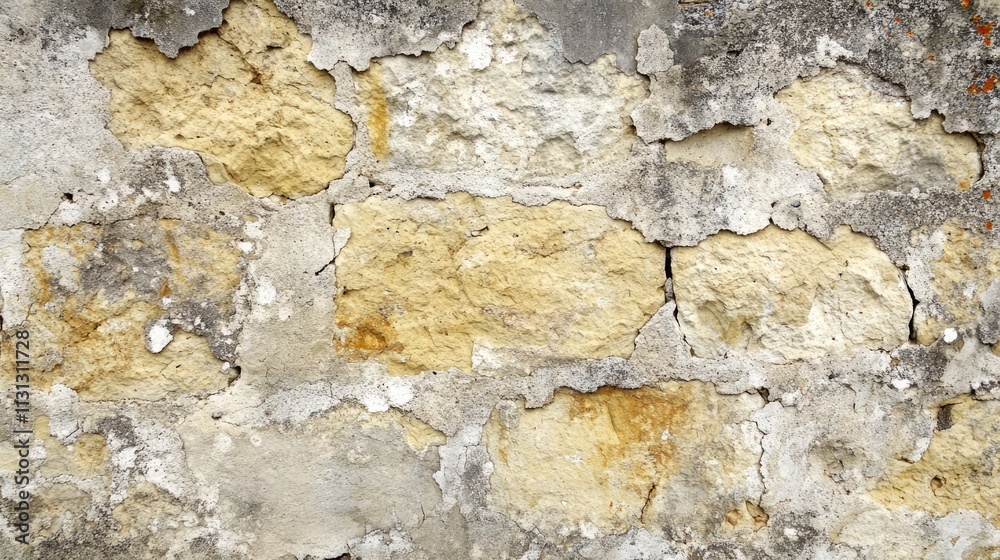 Aufkleber Textured closeup of a weathered limestone wall showcasing unique patterns and earthy tones for architectural and design backgrounds