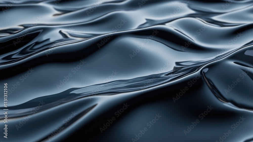 Poster dark blue glossy surface with dynamic waves reflecting light creating an abstract captivating textur