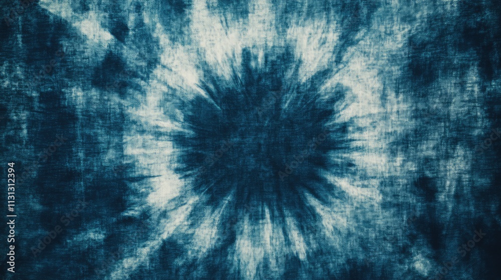 Poster retro tie dye background with grunge texture featuring a deep blue color scheme and abstract pattern