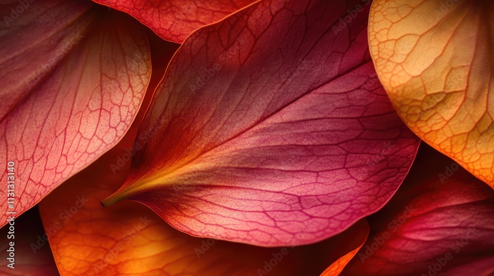 Aufkleber Vibrant lotus petals arranged with intricate leaf texture creating a colorful background for design and artistic concepts