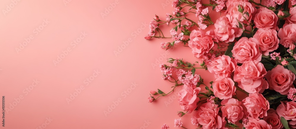 Poster elegant pink roses bouquet with clipboard mockup on soft pink background for festive occasions and c