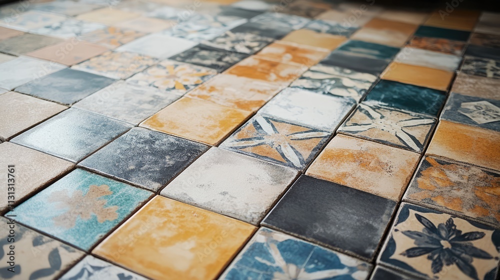 Poster ceramic tile adhesive application for floor renovation over existing old tiles with a focus on diver