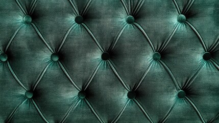 Fototapeta premium Green velvet tufted textile background featuring a retro checkered diamond pattern with soft buttons and elegant fabric texture close-up