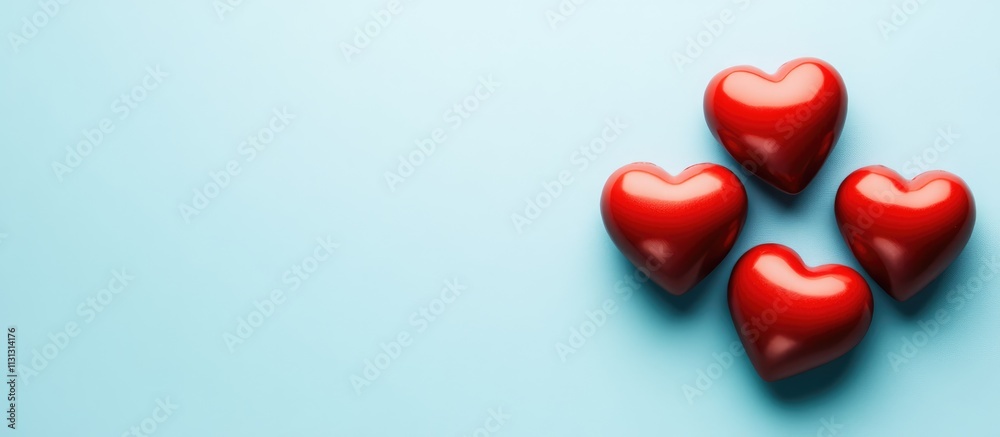 Aufkleber Red hearts on a light blue background creating a romantic atmosphere with ample negative space for personalized text or messages