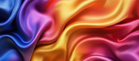Obraz premium Vibrant flowing silk fabric in shades of purple orange and pink creating an elegant and colorful texture background