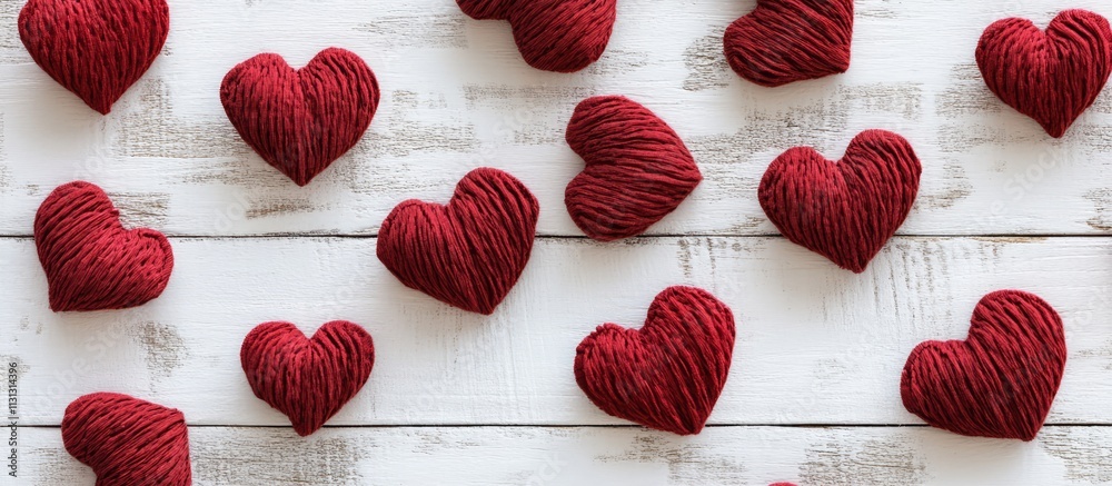 Poster red fabric hearts on white wooden background rustic vintage style ideal for romantic themes or adver