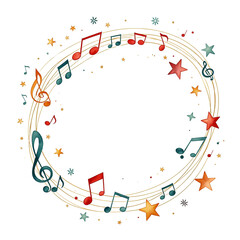 Obraz premium Vibrant music notes and stars circular frame for creative marketing campaigns, website hero image, UI mockup, or corporate presentation backdrop with copy space for text