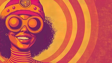 Joyful Holiday Spirit: Close-up Festive Portrait of a Woman in a Red Christmas Hat and Oversized Sunglasses, Perfect for a Playful Sports Interior Poster or Holiday Decor!