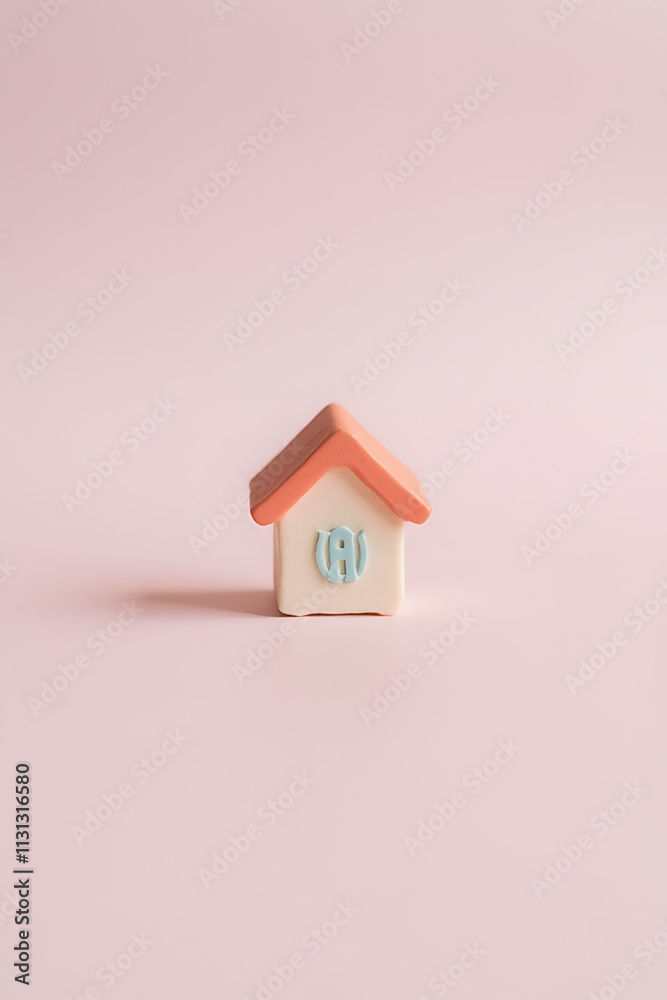 Aufkleber a small model house is selectively focused on a soft pastel colored background in this visually appe