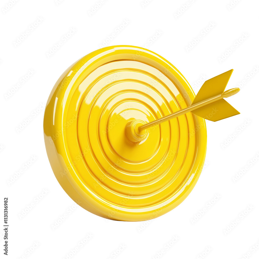 Poster 3D Rendered Yellow Target with Arrow Icon on transparent Background