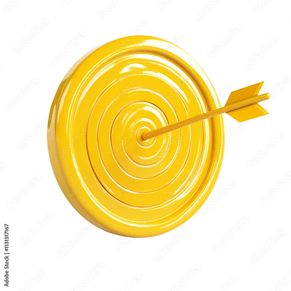Aufkleber 3D Rendered Yellow Target with Arrow Icon on transparent Background