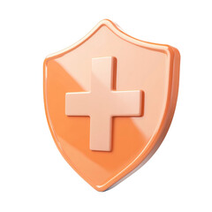 Obraz premium 3D Rendered Orange Shield with First Aid Cross on transparent Background