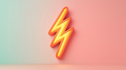 Fototapeta premium A vibrant neon lightning bolt against a gradient backdrop, symbolizing energy and creativity.