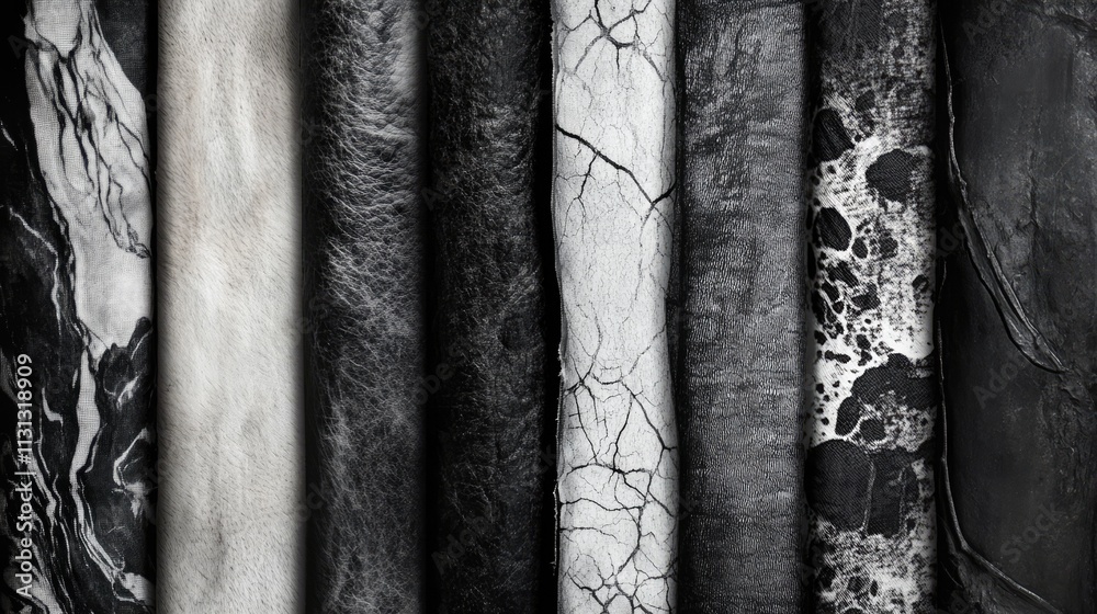 Poster monochromatic fabric textures for design and background use featuring varied patterns in shades of b