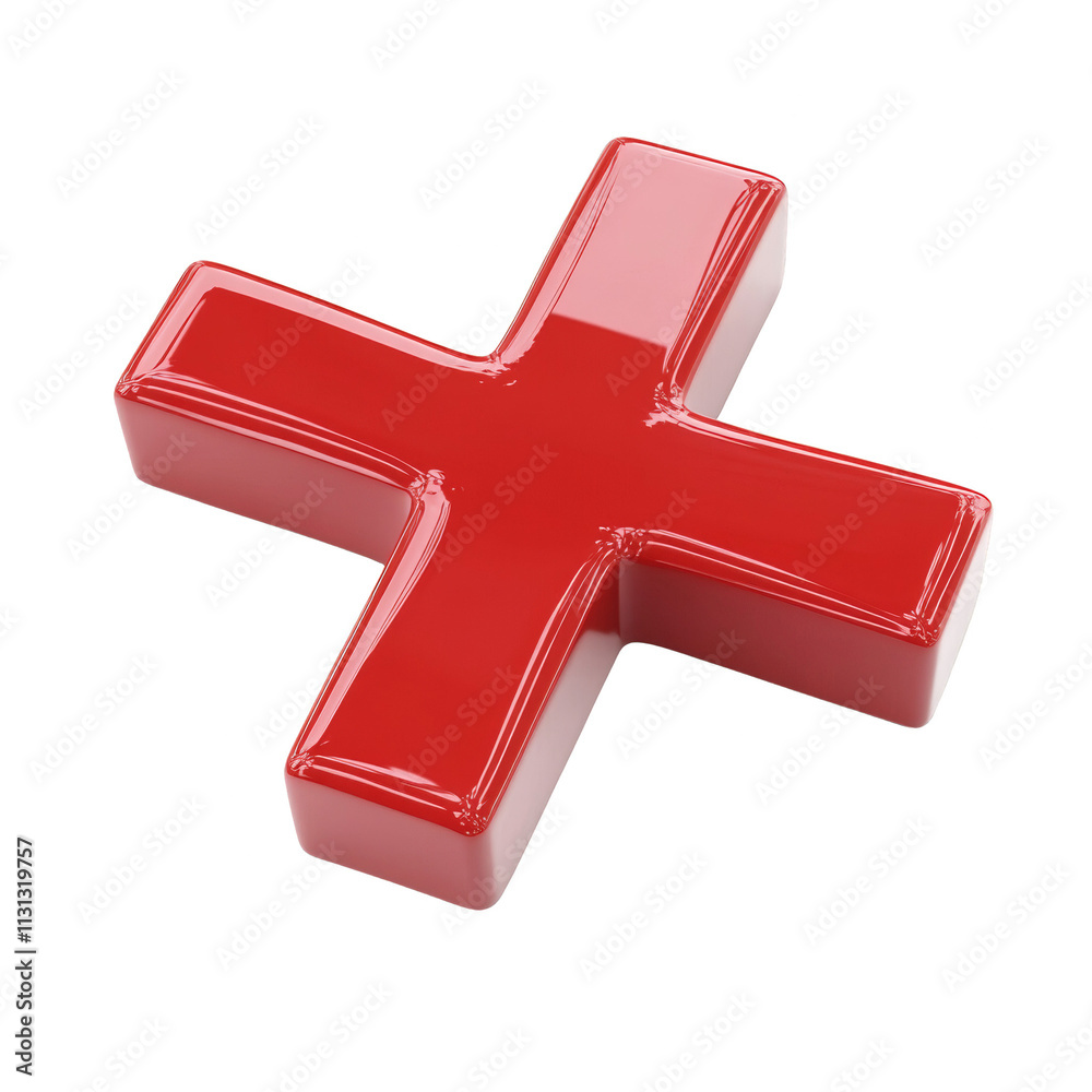 Poster 3d rendered red cross mark icon on white background
