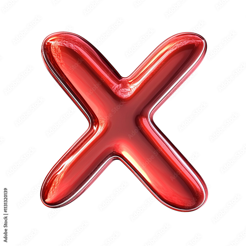 Poster 3D Red 'X' Symbol with Rounded Edges on transparent Background