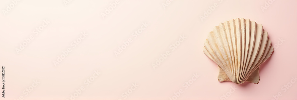 Aufkleber a seashell is placed on a pastel colored background in this flat lay design concept._00002_